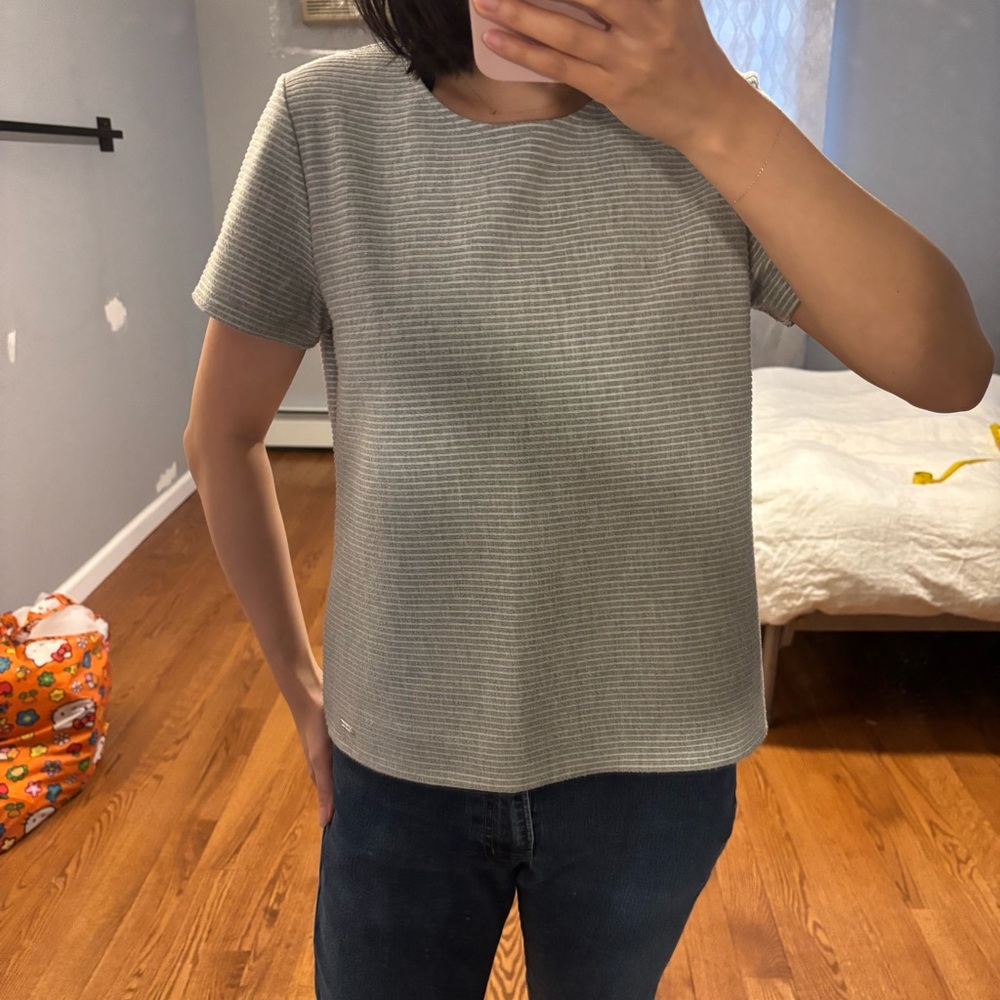 Calvin Klein Gray Striped / Ribbed Boxy Tee
